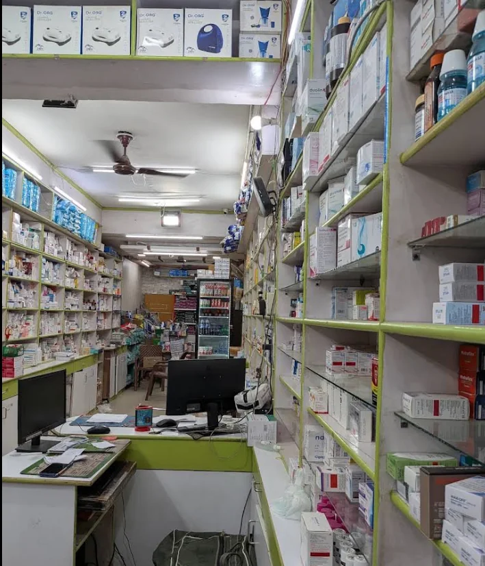 Inside Pawan Medicals pharmacy showing medicines and healthcare products in Gomti Nagar, Lucknow